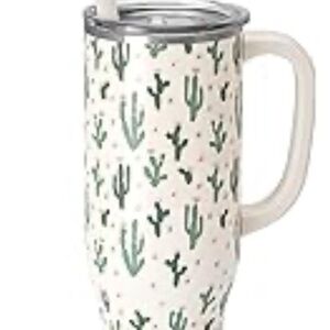 Cactus Print Insulated Tumbler with Handle - Cream and Green